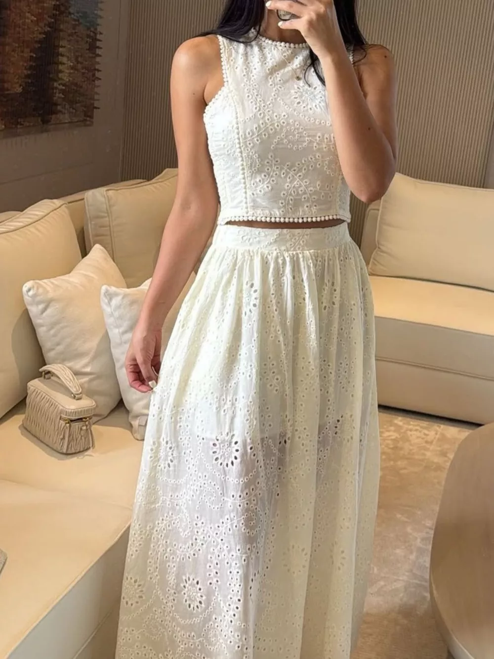 Eyelet Crop Top and Maxi Skirt Set, image 8