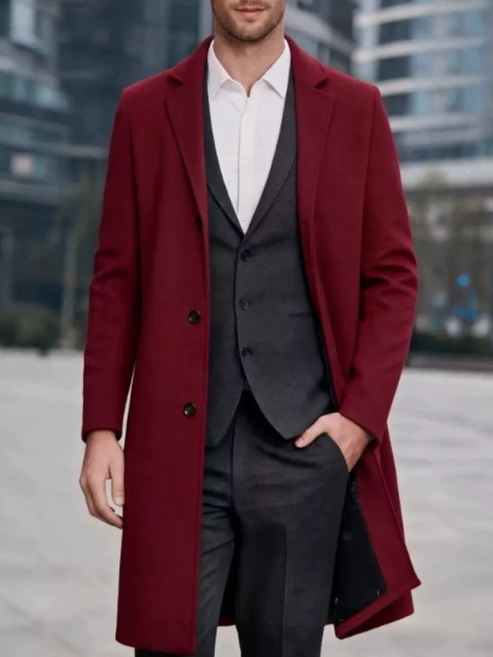 Men's Plus Size Slim-Fit Lapel Collar Overcoat, image 5