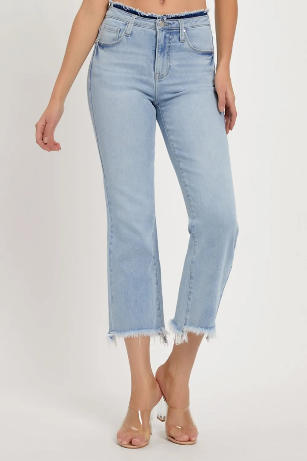 Full Size High Rise Raw Edge Crop Jeans, image 4