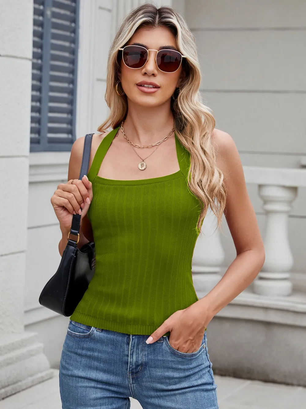 Solid Color Halter Neck Knit Cami, image 10