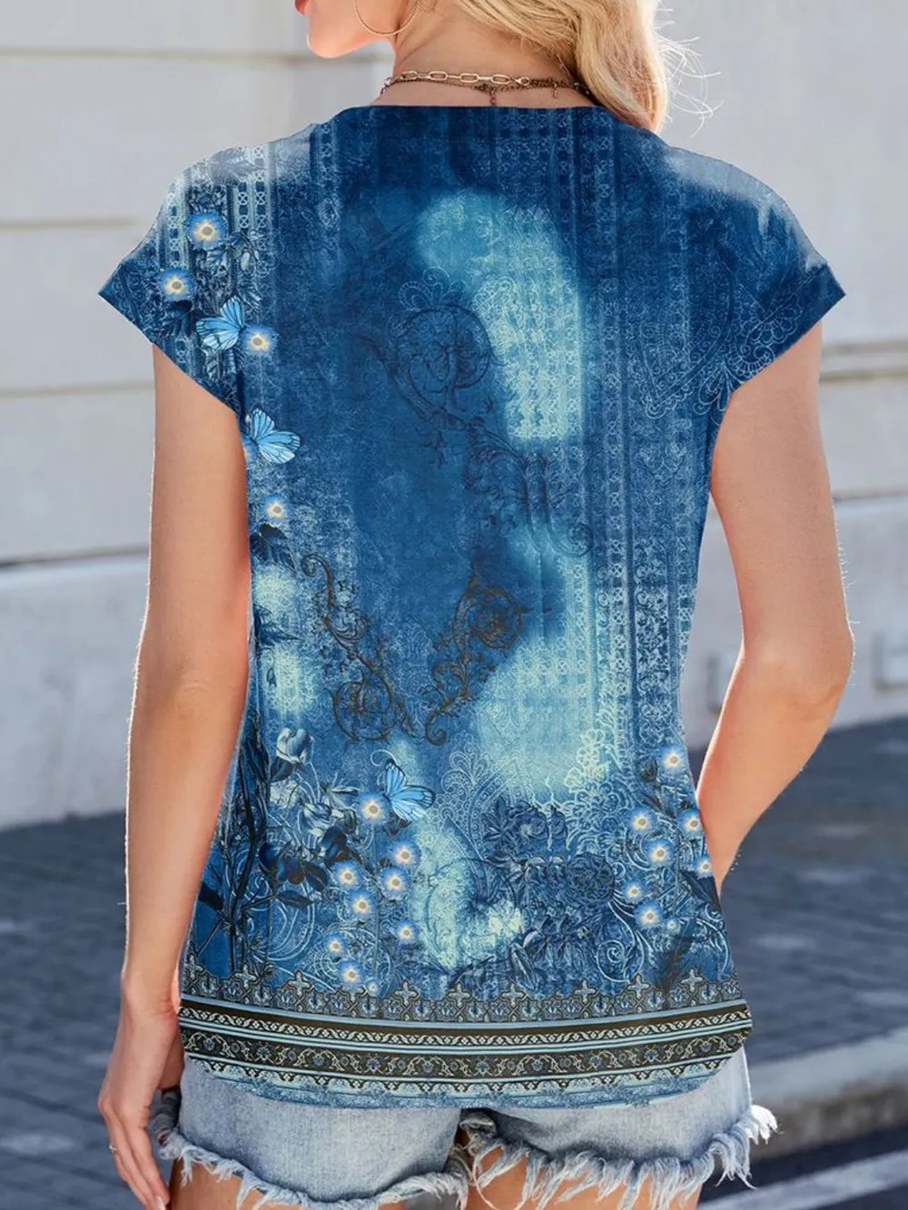 Printed Round Neck Cap Sleeve Top, image 19