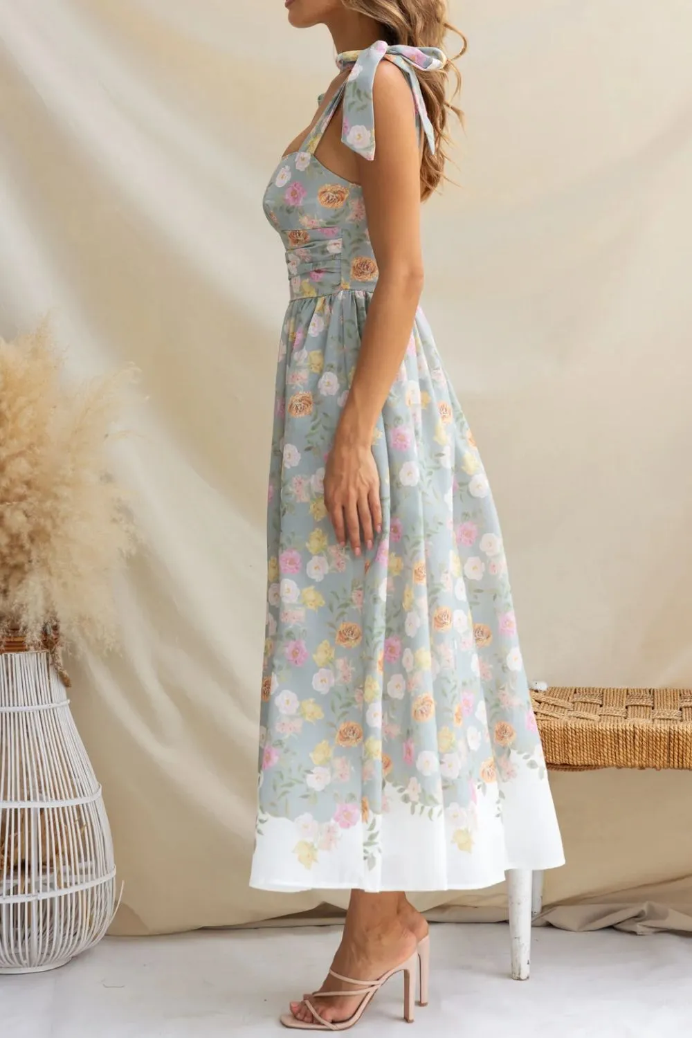 Printed Tie Shoulder Midi Cami Dress, image 5