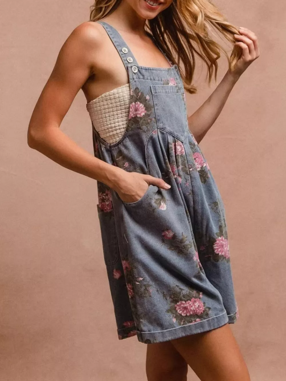 Floral Print Denim Overalls, image 2