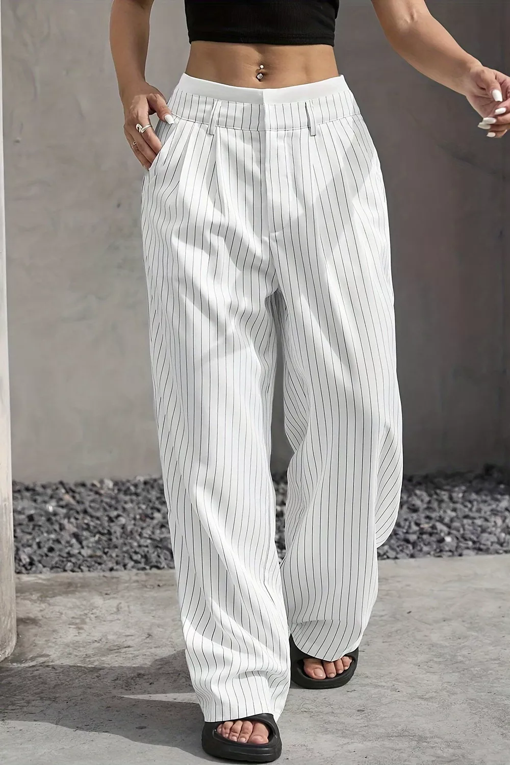 High-Waisted Pinstripe Wide-Leg Pants, image 8