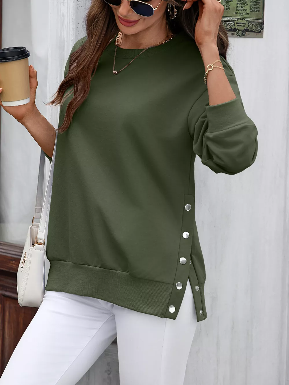 Side Snap Round Neck Sweatshirt, image 23