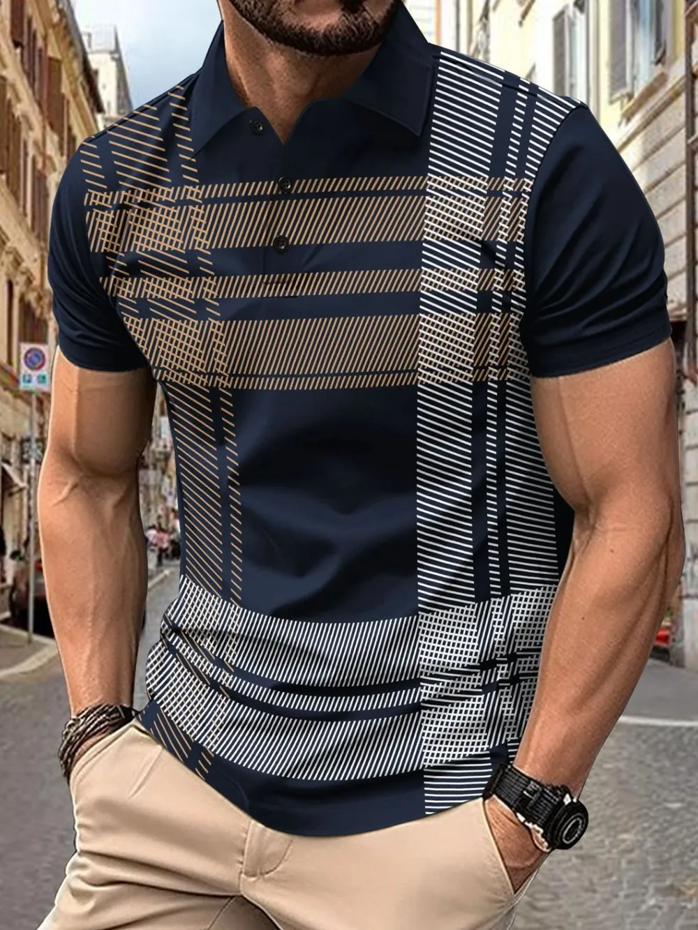 Men's Full Size Button Detail Short Sleeve Polo Plus Size, image 4