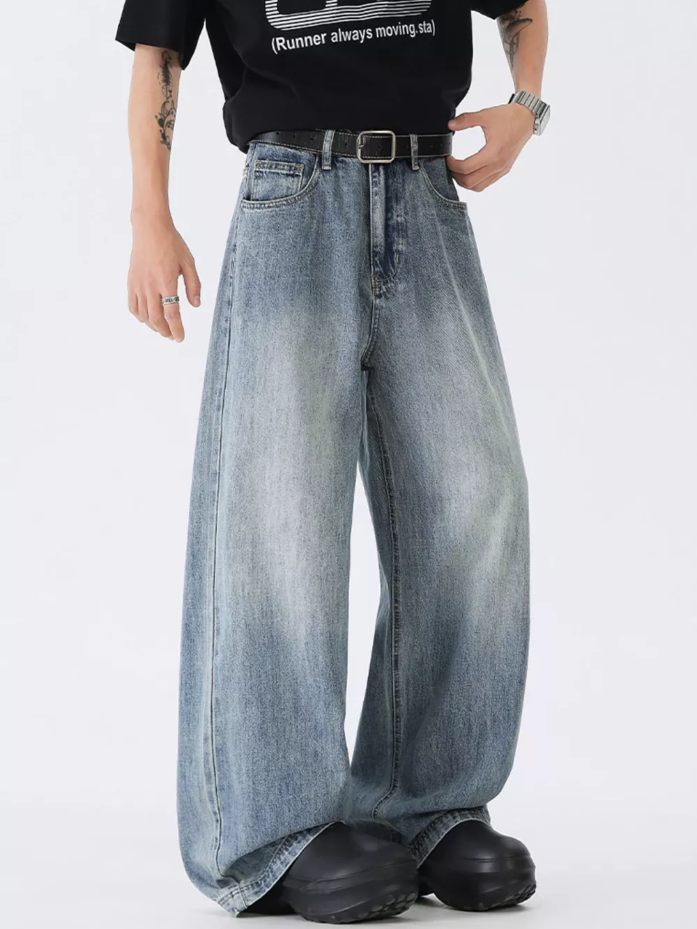 Men's Full Size Wide Leg Vintage Wash Jeans Plus Size, image 4