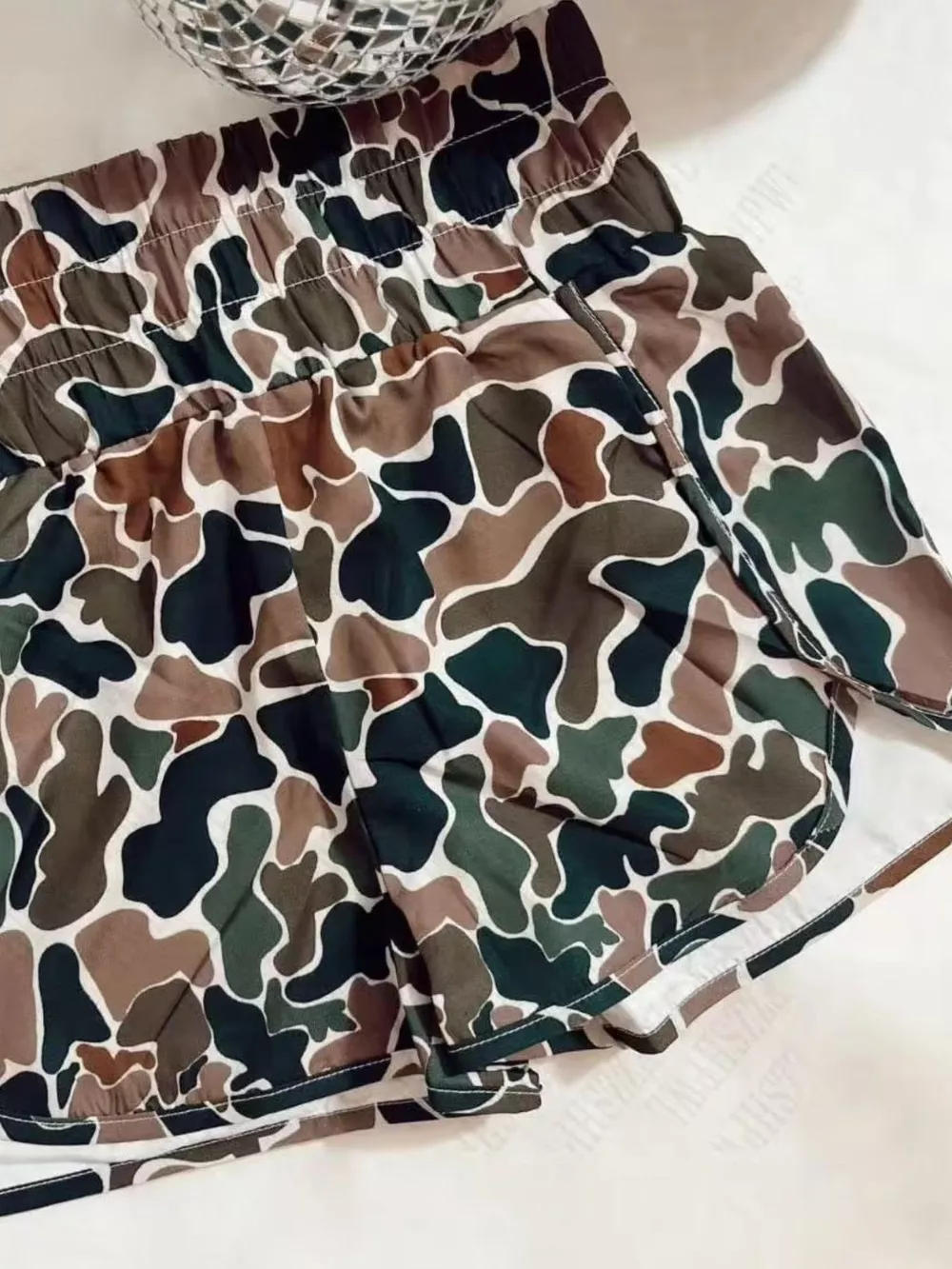 Camo Print Elastic Waist Shorts, image 8