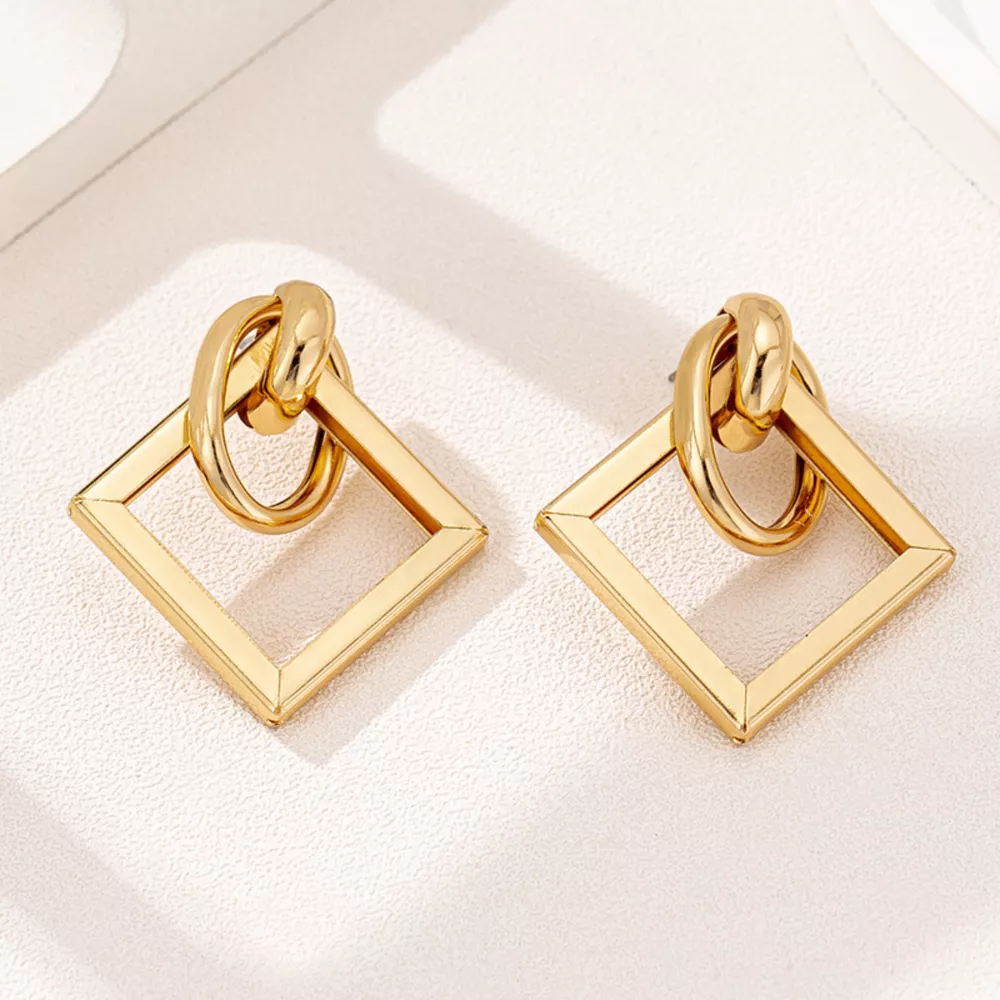 18K Gold-Plated Geometric Square Hoop Earrings, image 3
