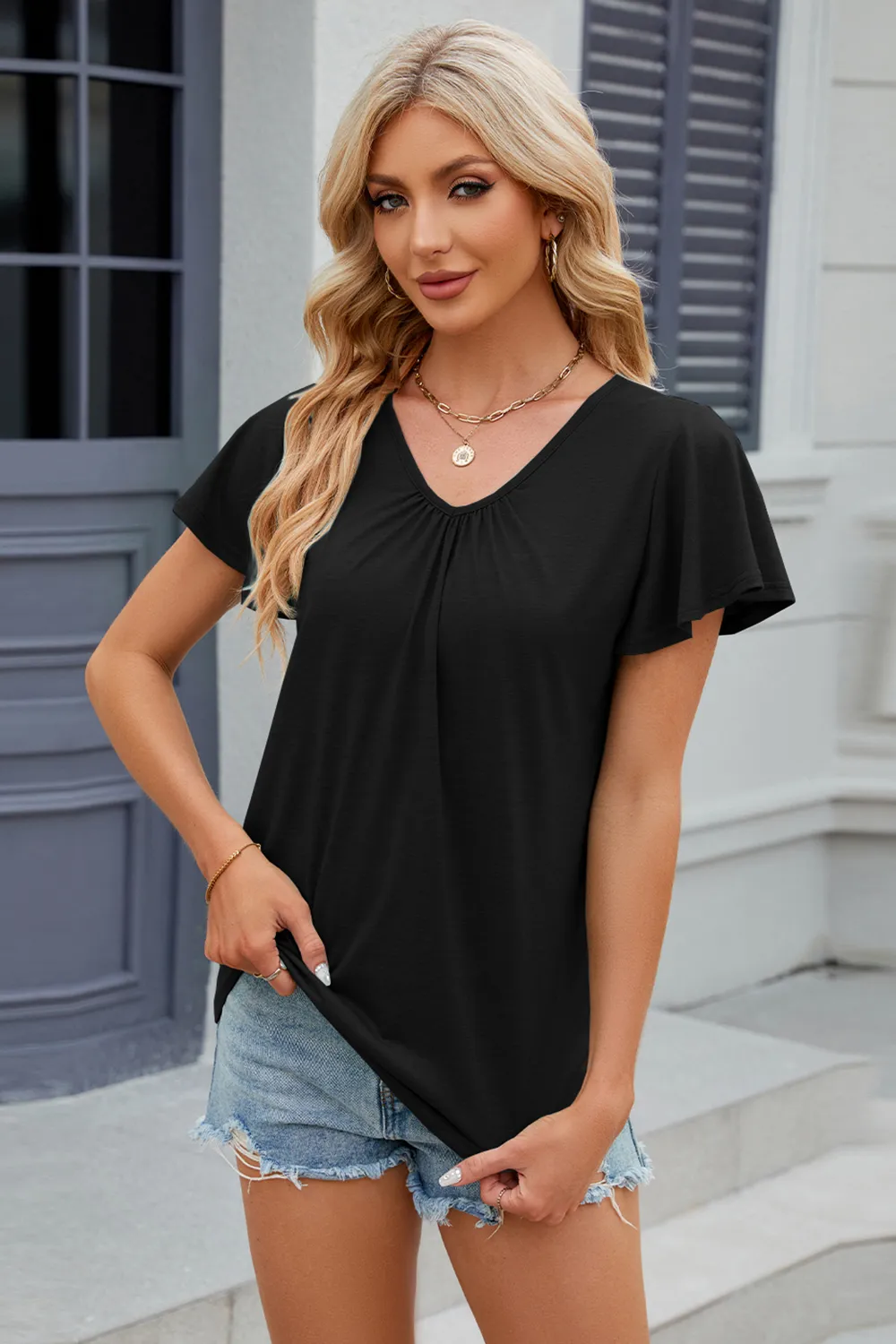 V-Neck Short Sleeve T-Shirt, image 22