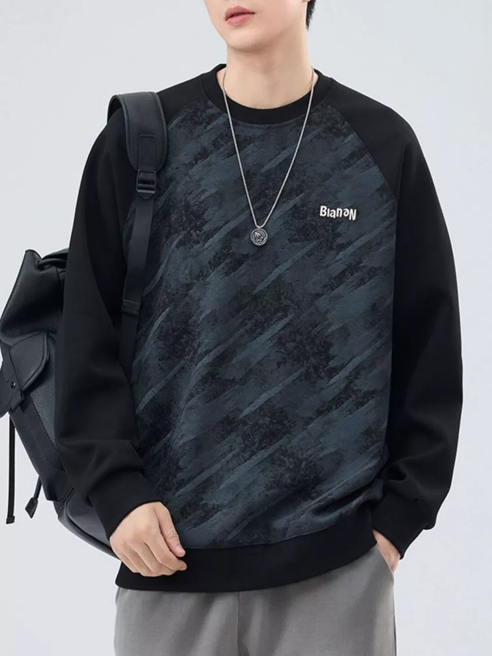 Men's Plus Size Round Neck Raglan Sleeve Sweatshirt, image 5