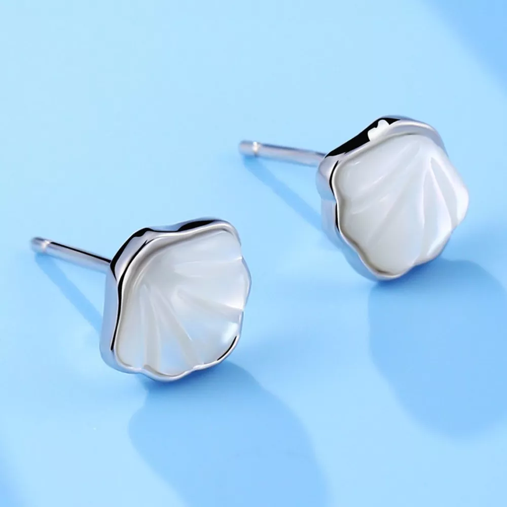 925 Sterling Silver Shell Stud Earrings, image 2