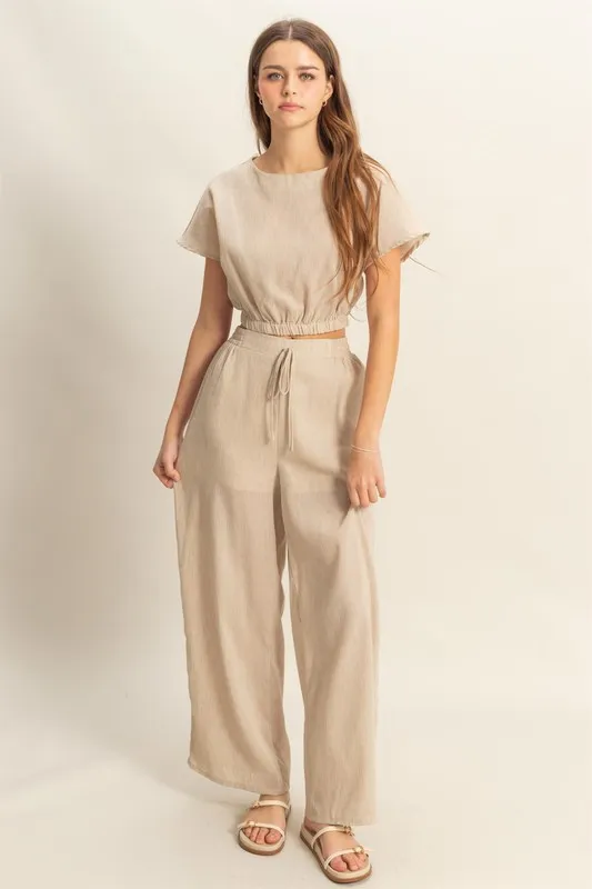 Round Neck Short Sleeve Top and Pants Set