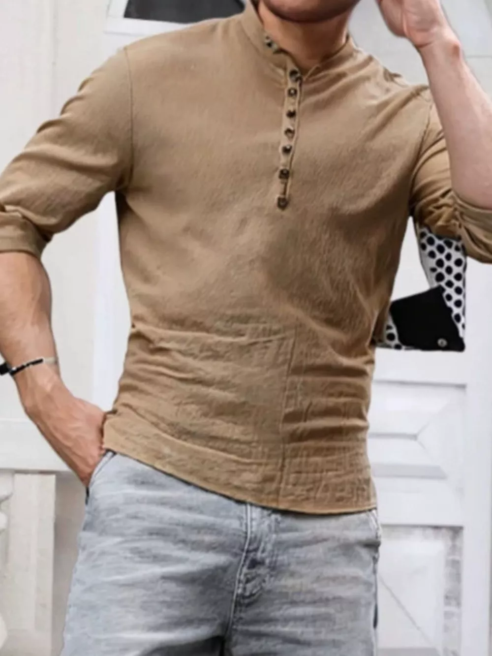 Men's Full Size Button Detail Short Sleeve Shirt Plus Size