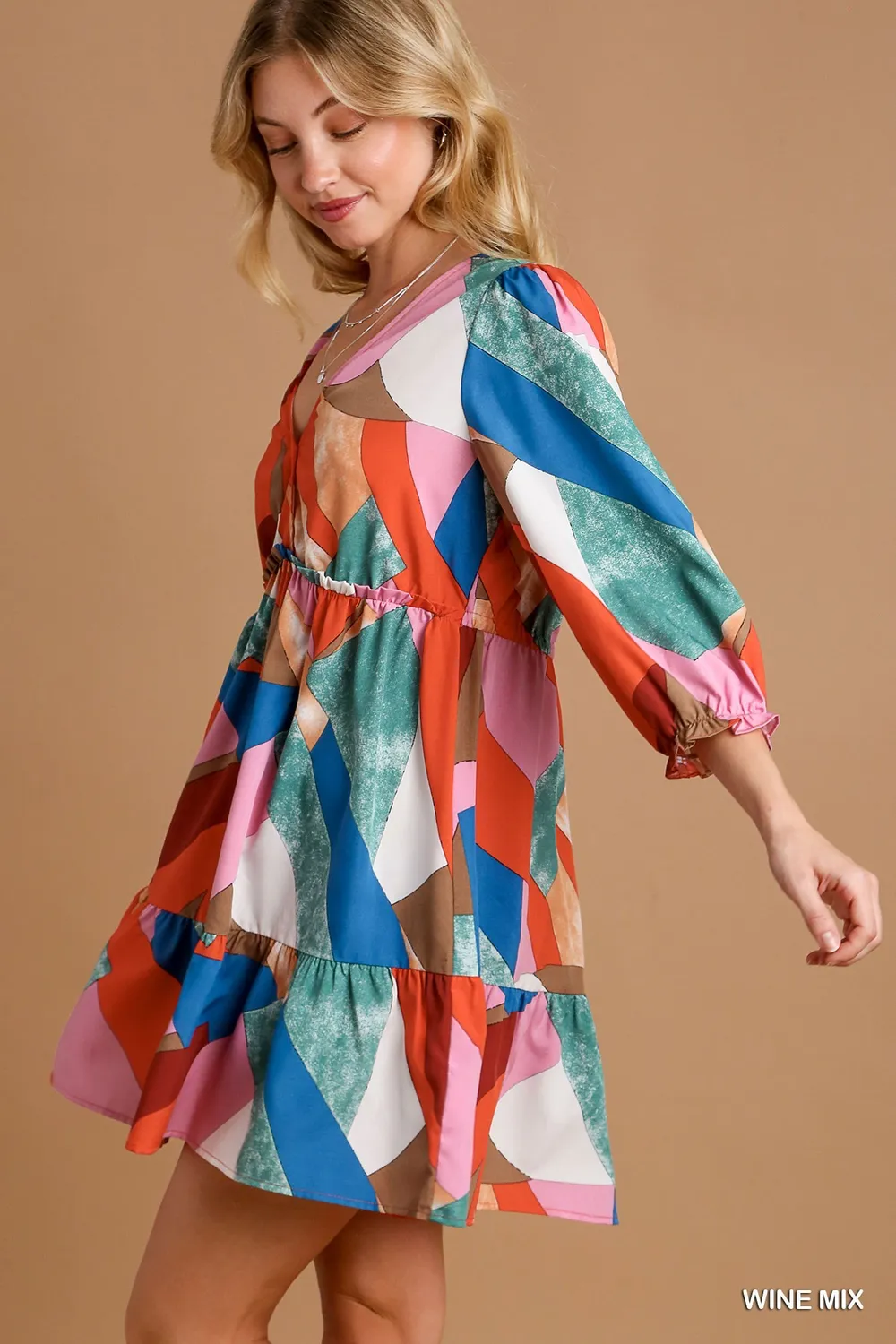 Abstract V-Neck Tiered Printed Dress, image 4