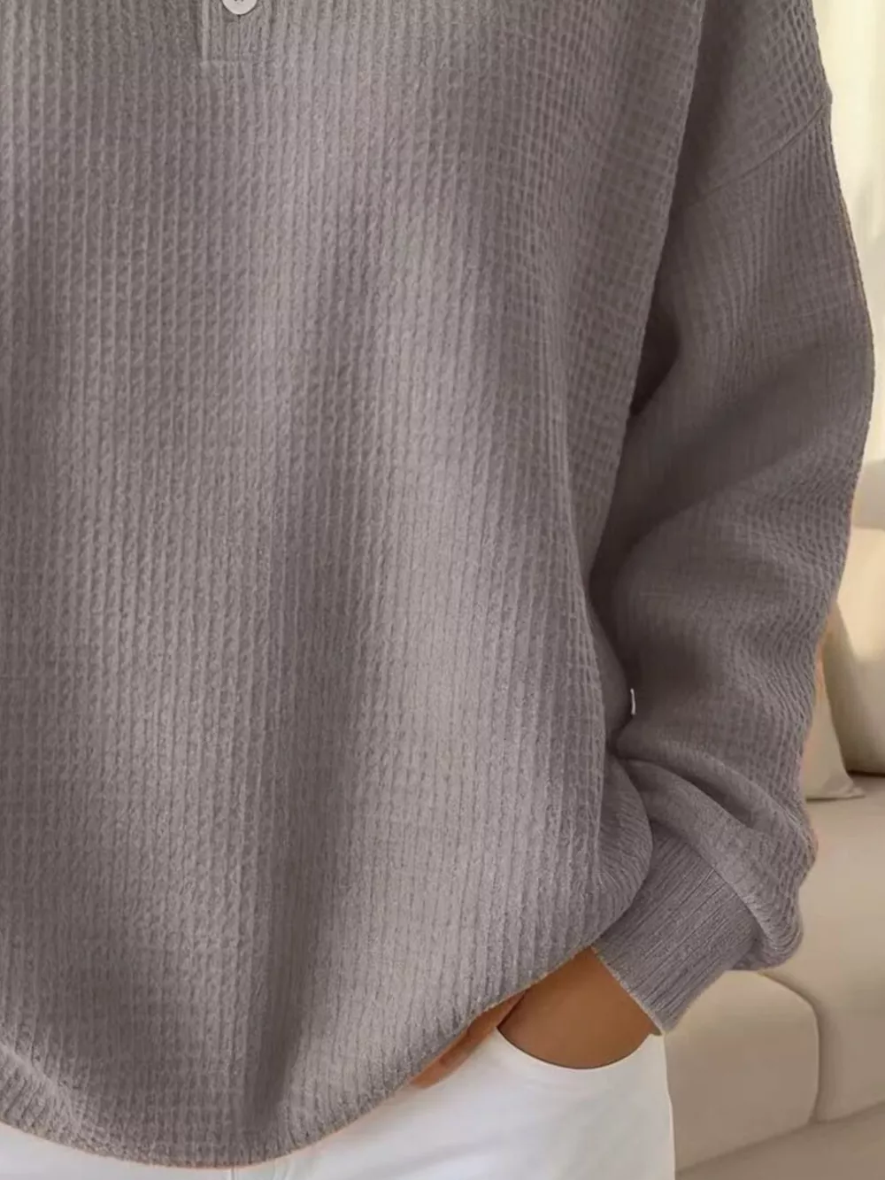 Full Size Waffle Knit Button Detail Sweatshirt Plus Size, image 6