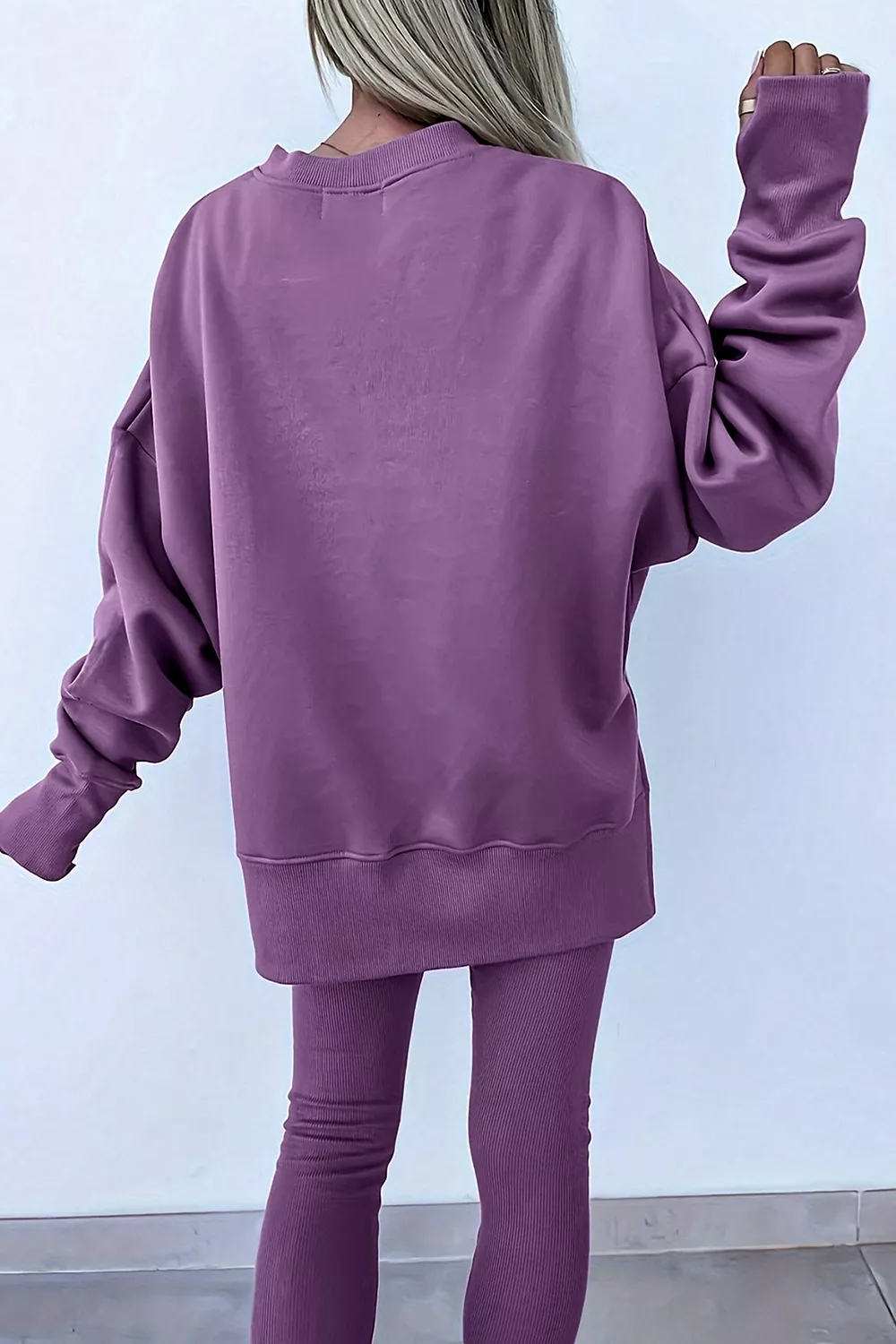 Side Slit Long Sleeve Sweatshirt and Pants Set, image 5