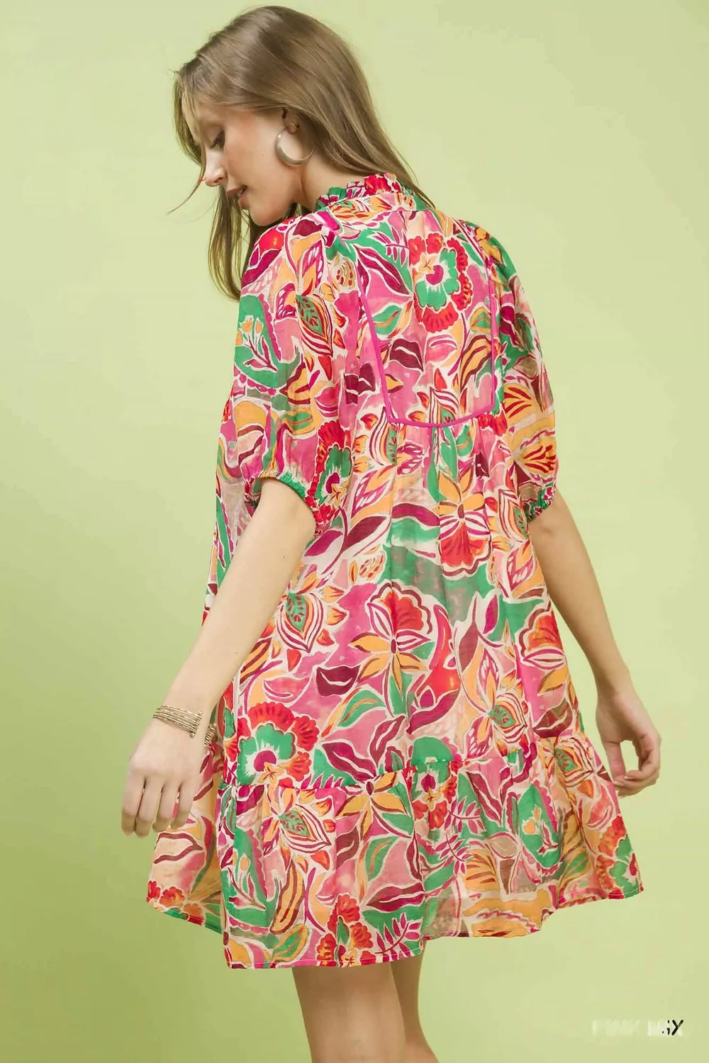 Abstract Print V-Neck Baby Doll Dress, image 3