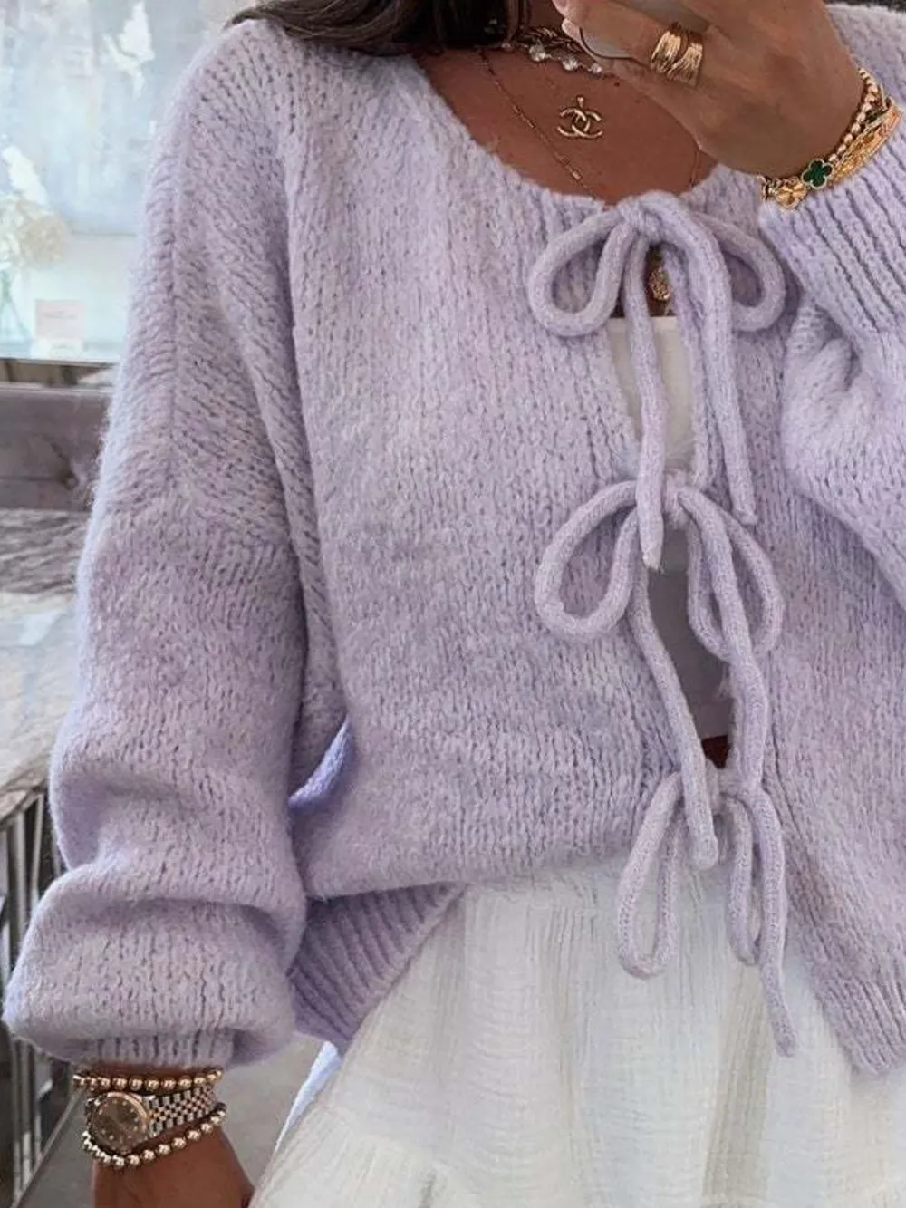 Cozy Bow-Tie Front Knit Cardigan, image 21