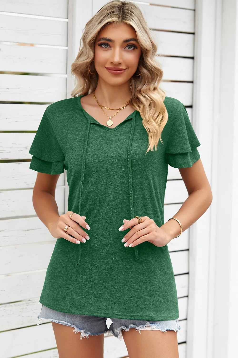 Tie Waist Flutter Sleeve Blouse, image 7