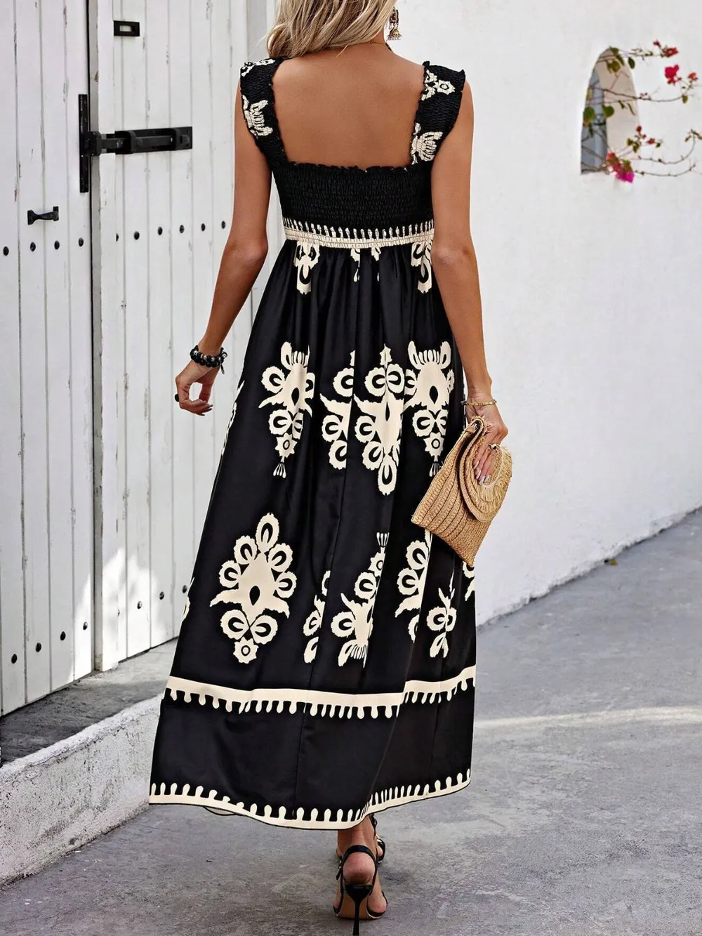Smocked Printed Wide Strap Maxi Dress, image 14