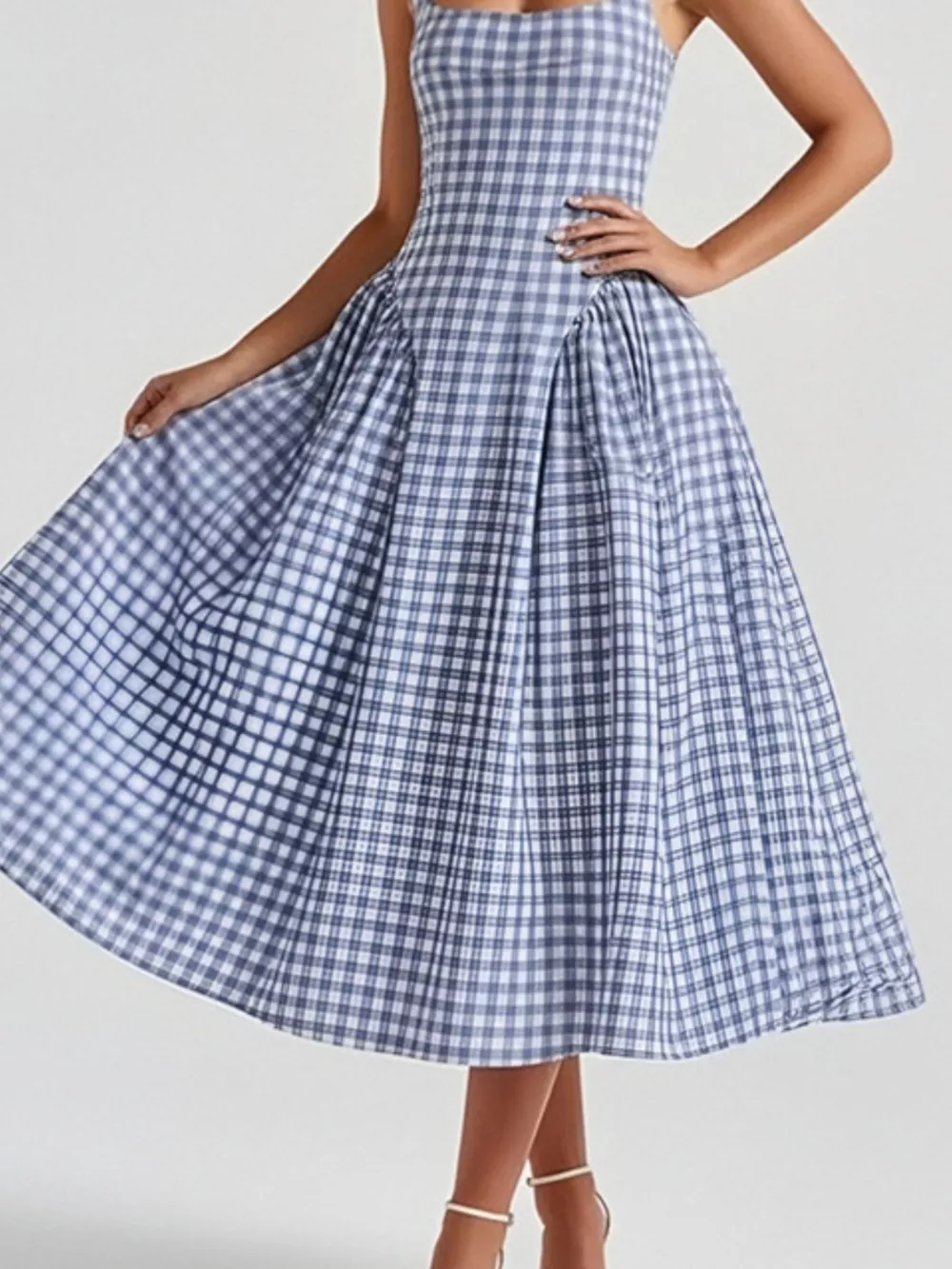 Full Size Plaid Square Neckline Midi Dress Plus Size, image 18