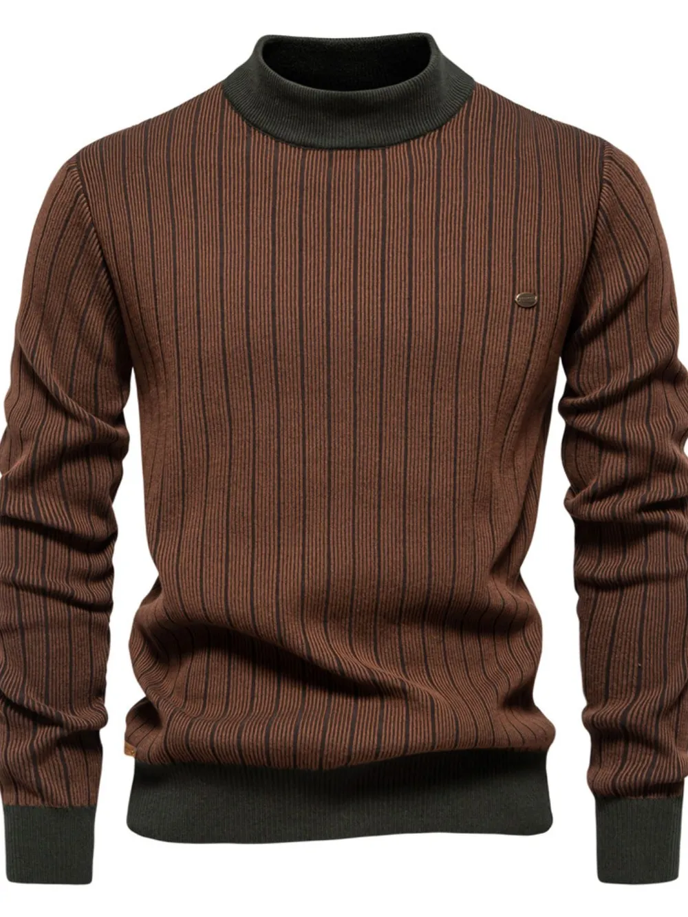 Men's Mock Neck Contrast Striped Sweater, image 8