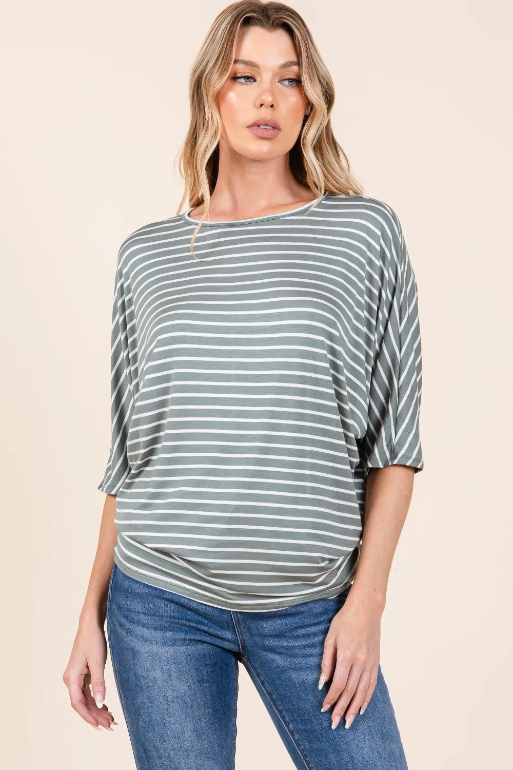 Striped Boat Neck Dolman Sleeve Top, image 4