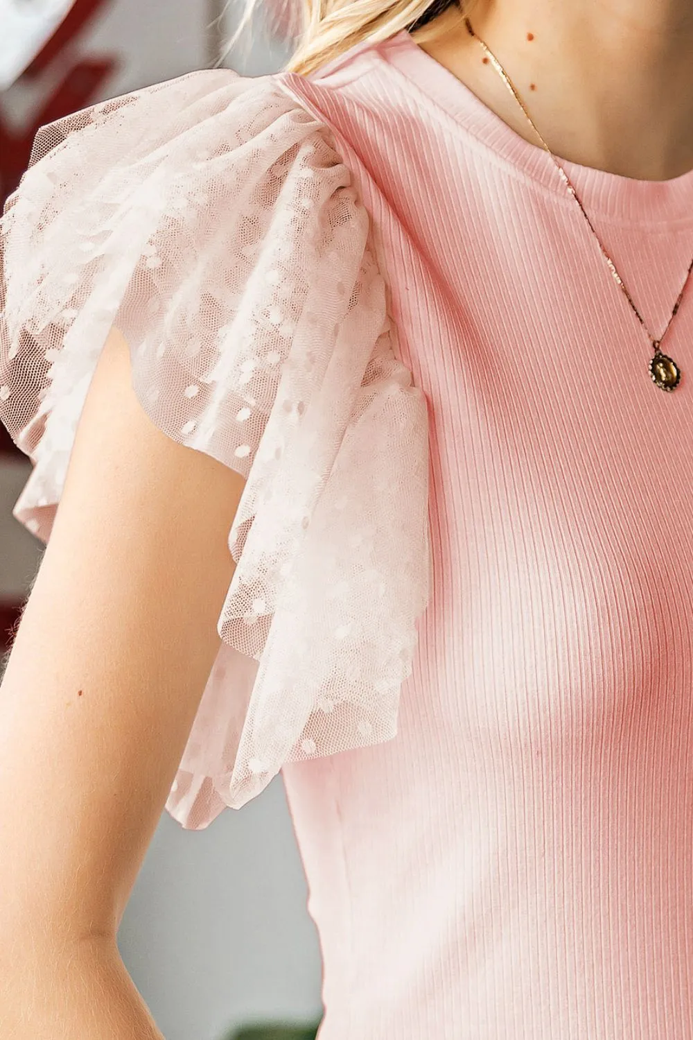 Ruffled Round Neck Cap Sleeve Blouse, image 14