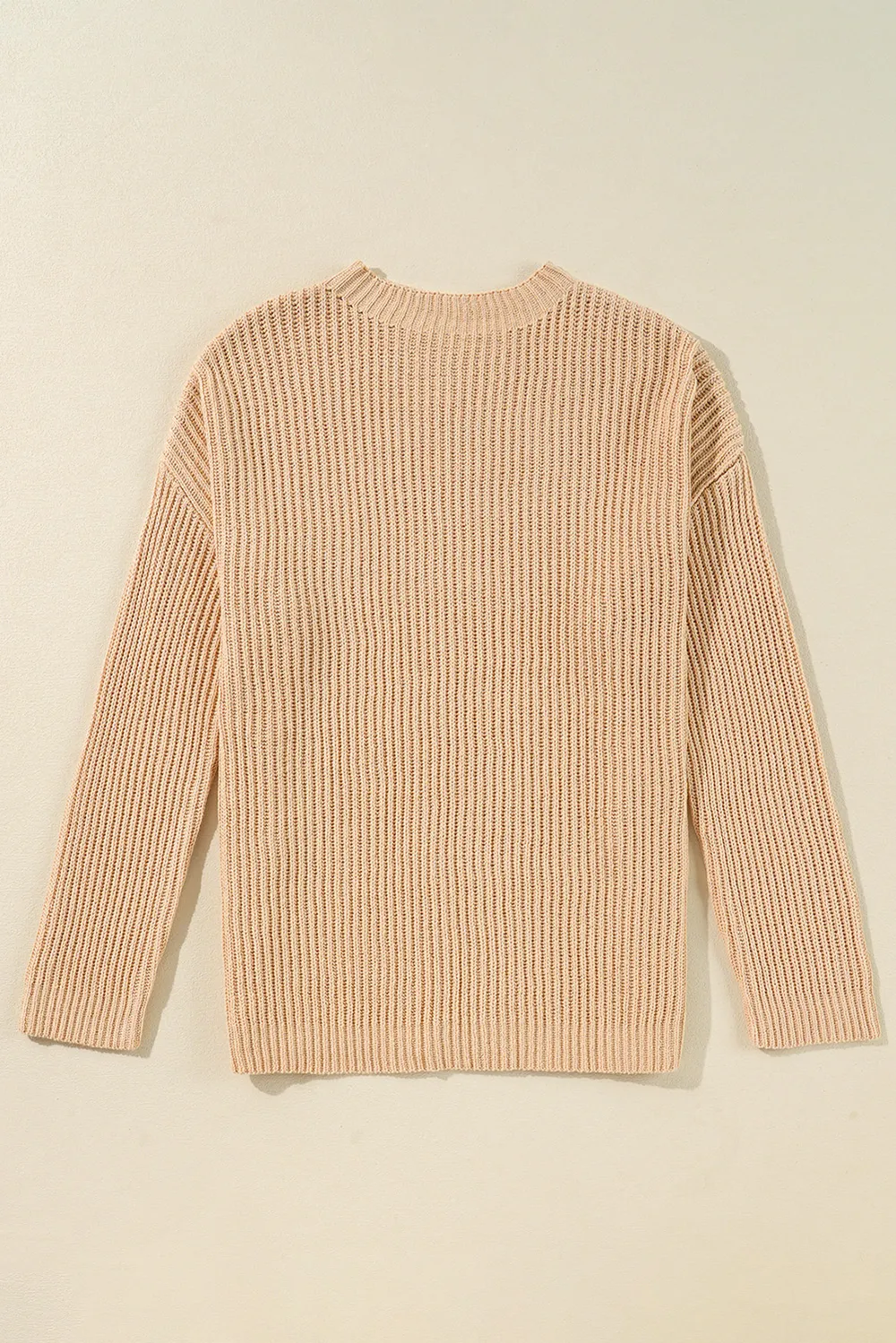 Side Slit Round Neck Long Sleeve Sweater, image 3