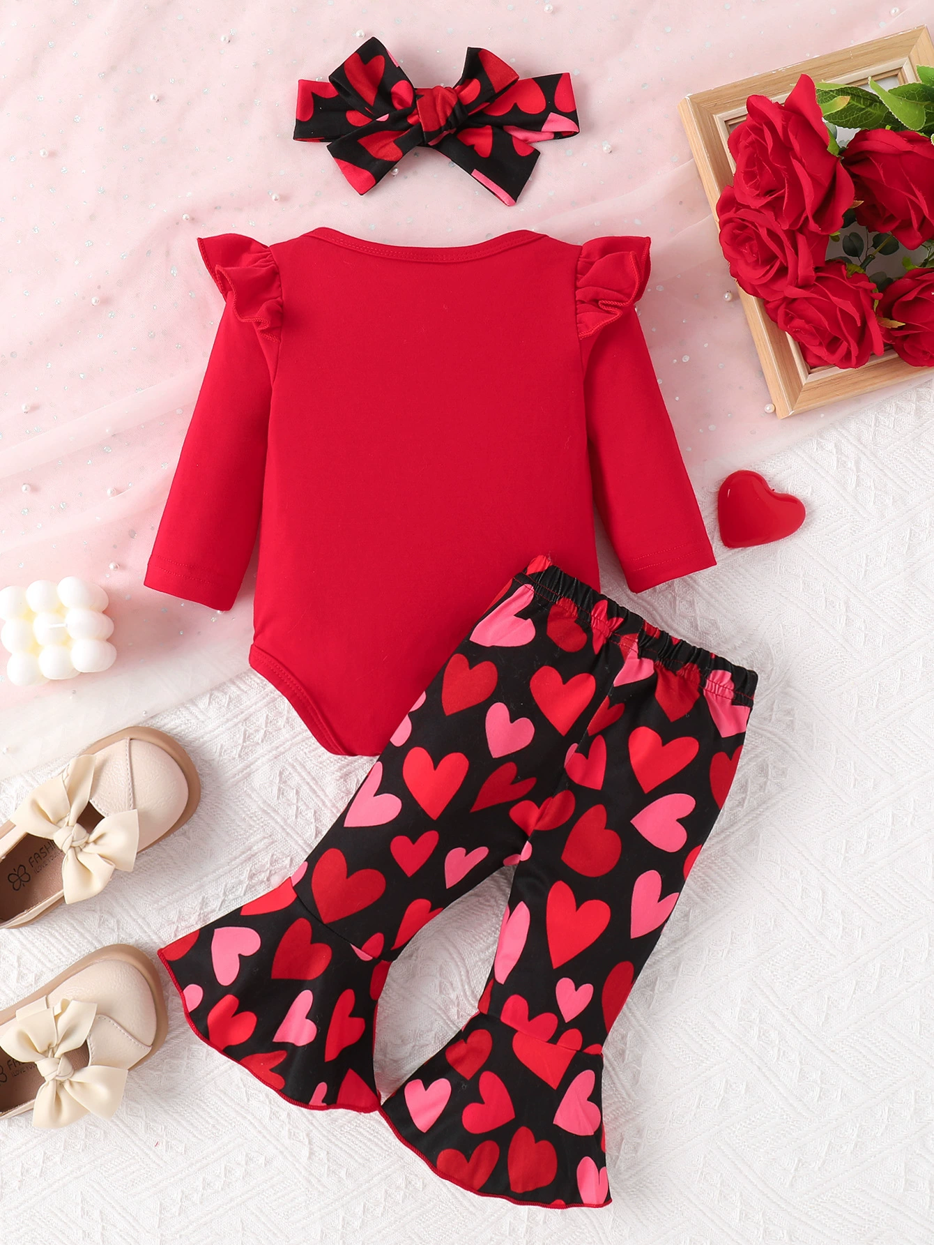 Children's Ruffled Bodysuit and Pants Set with Headband, image 5