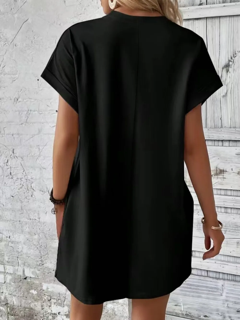 Pocketed Round Neck Short Sleeve Dress, image 15