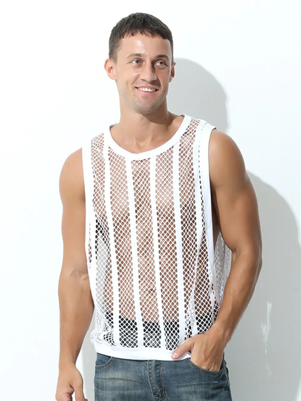 Men's Openwork Round Neck Tank, image 2