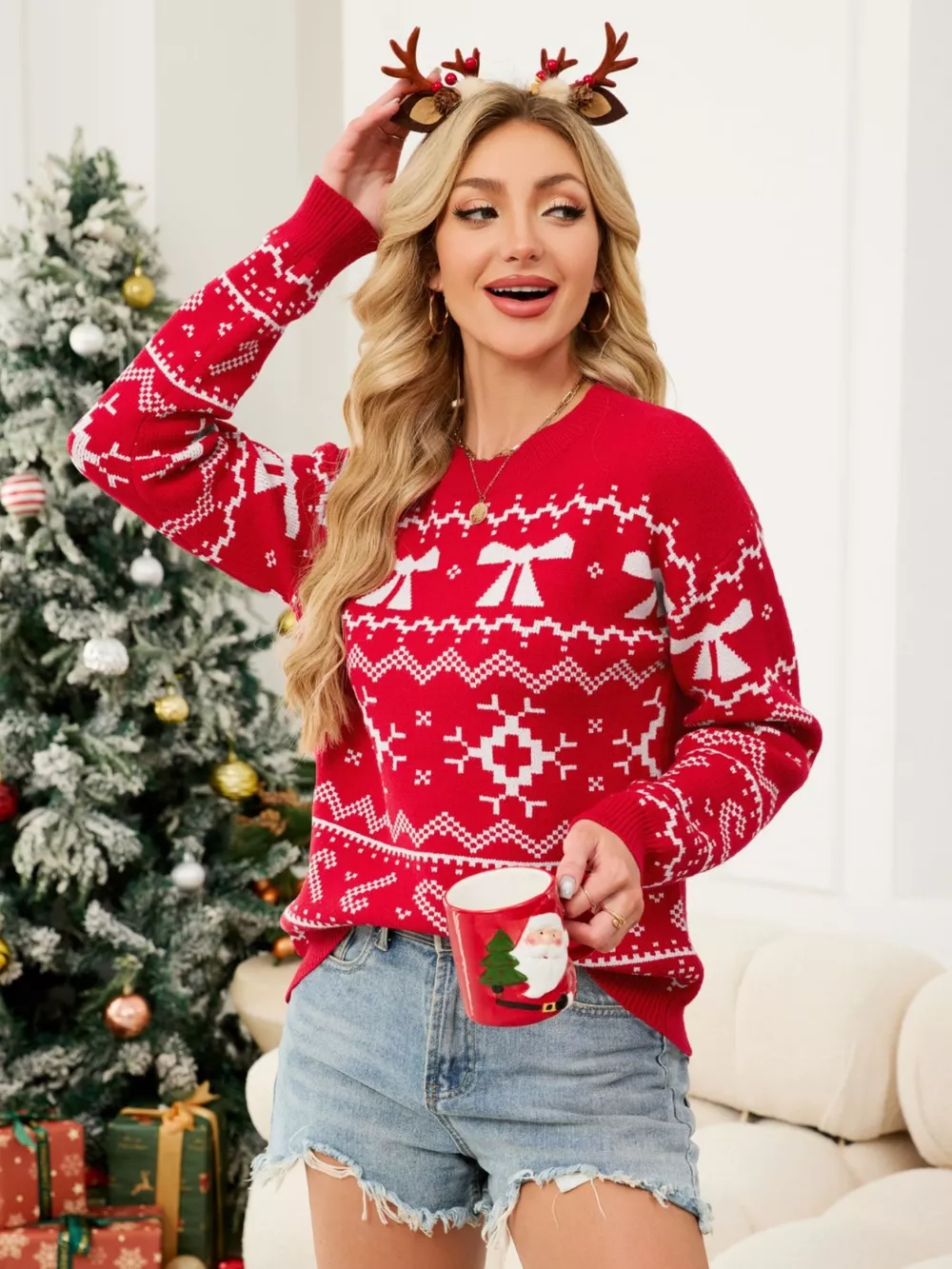 Christmas Bow Round Neck Sweater, image 2