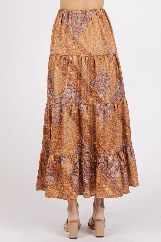 Paisley Patchwork Print Satin Maxi Skirt, image 3
