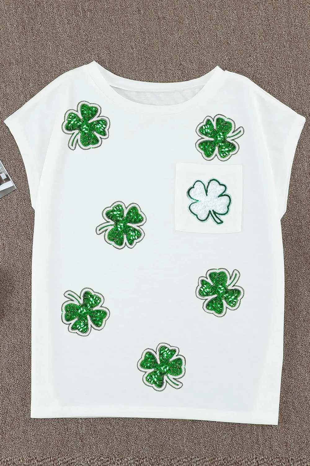 Sequin Lucky Clover Boat Neck T-Shirt, image 2