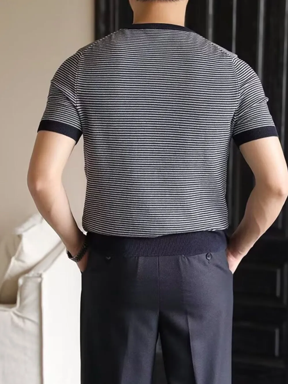 Men's Full Size Classic Striped Contrast Trim T-Shirt Plus Size, image 4