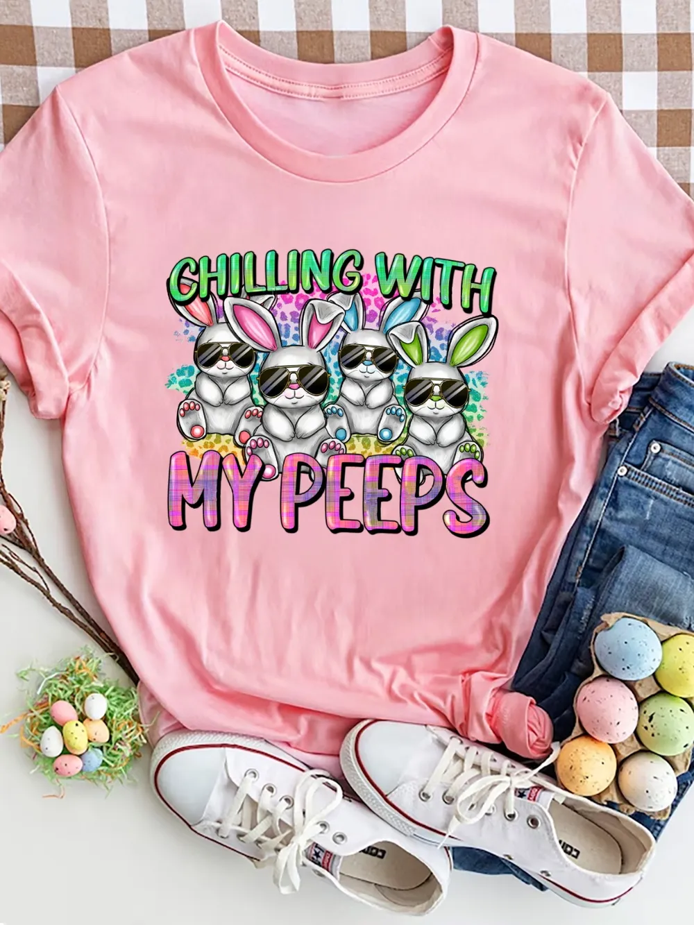 CHILLING WITH MY PEEPS Round Neck T-Shirt, image 2
