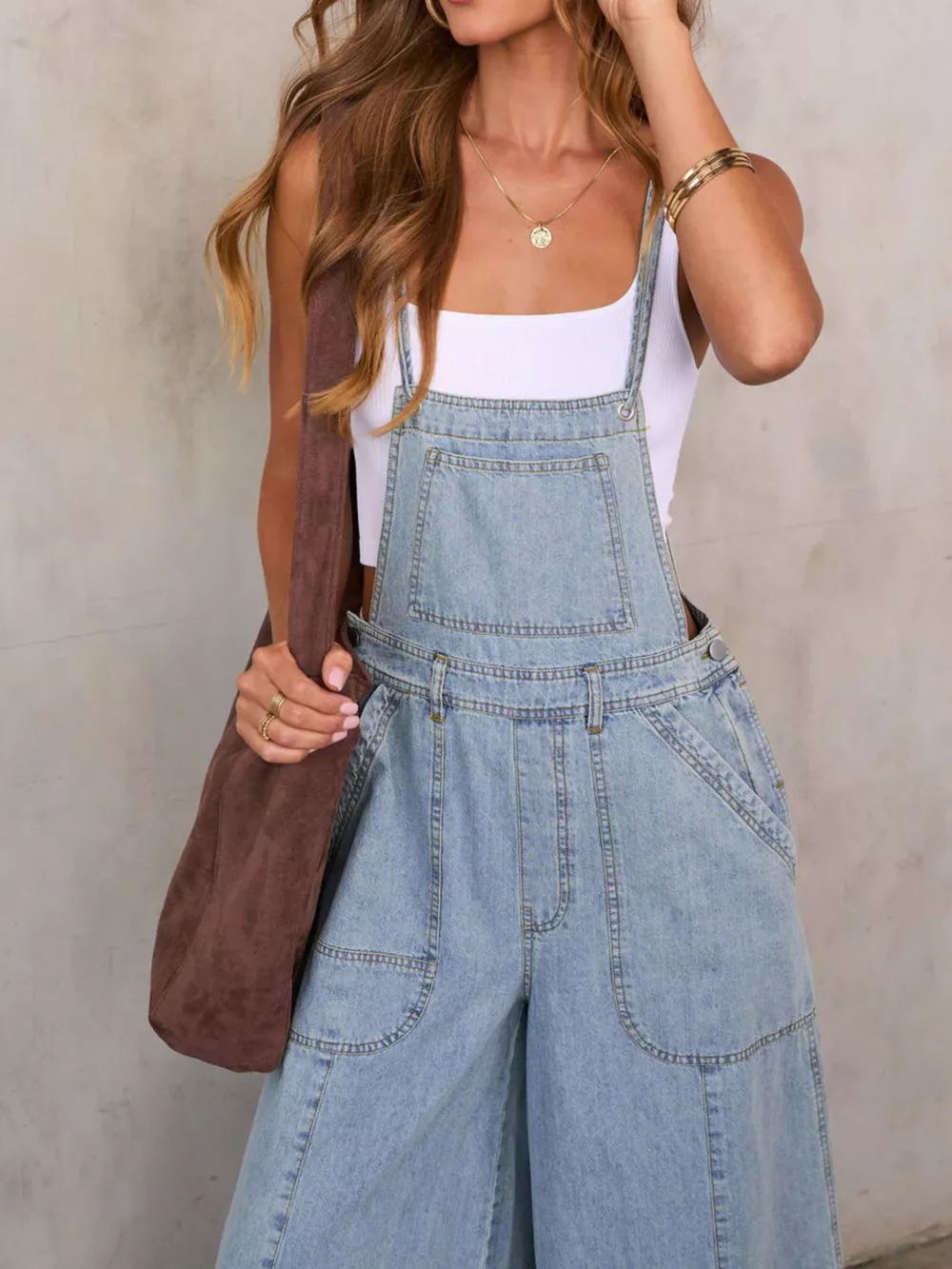 Relaxed Fit Wide Leg Denim Overalls, image 2