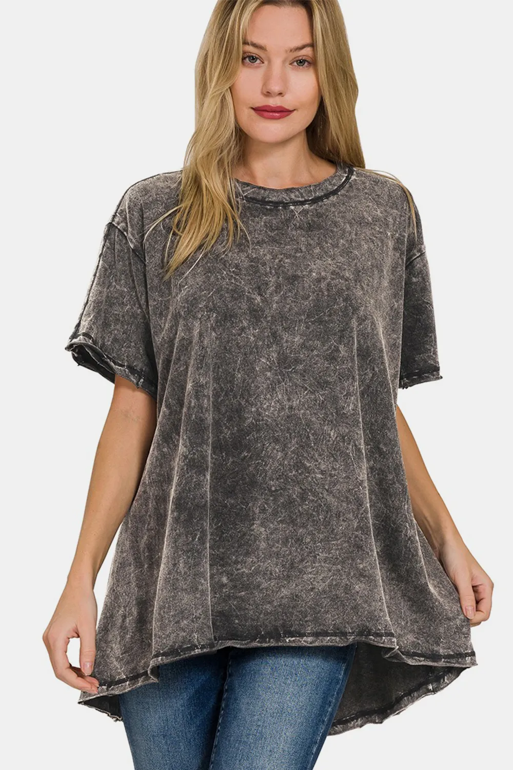 Round Neck Dropped Shoulder Blouse, image 2