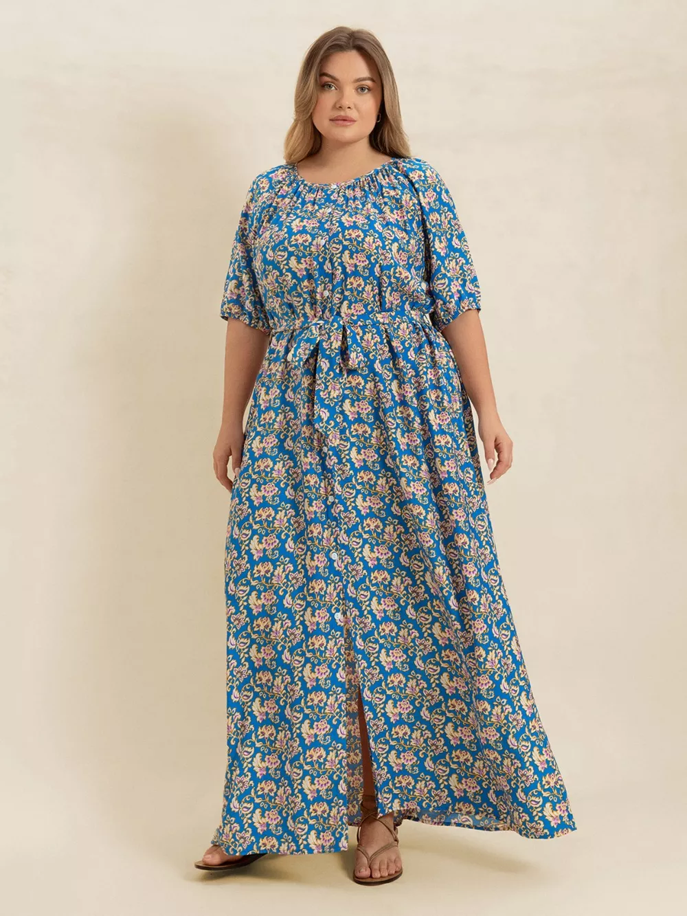 Plus Size Floral Print Maxi Dress with Side Slit, image 5