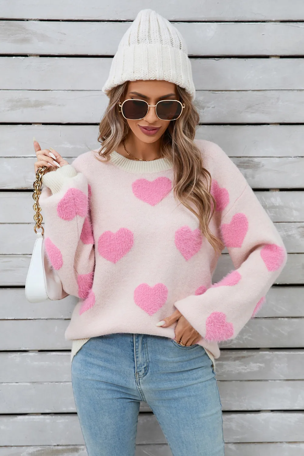 Heart Dropped Shoulder Long Sleeve Sweater, image 7