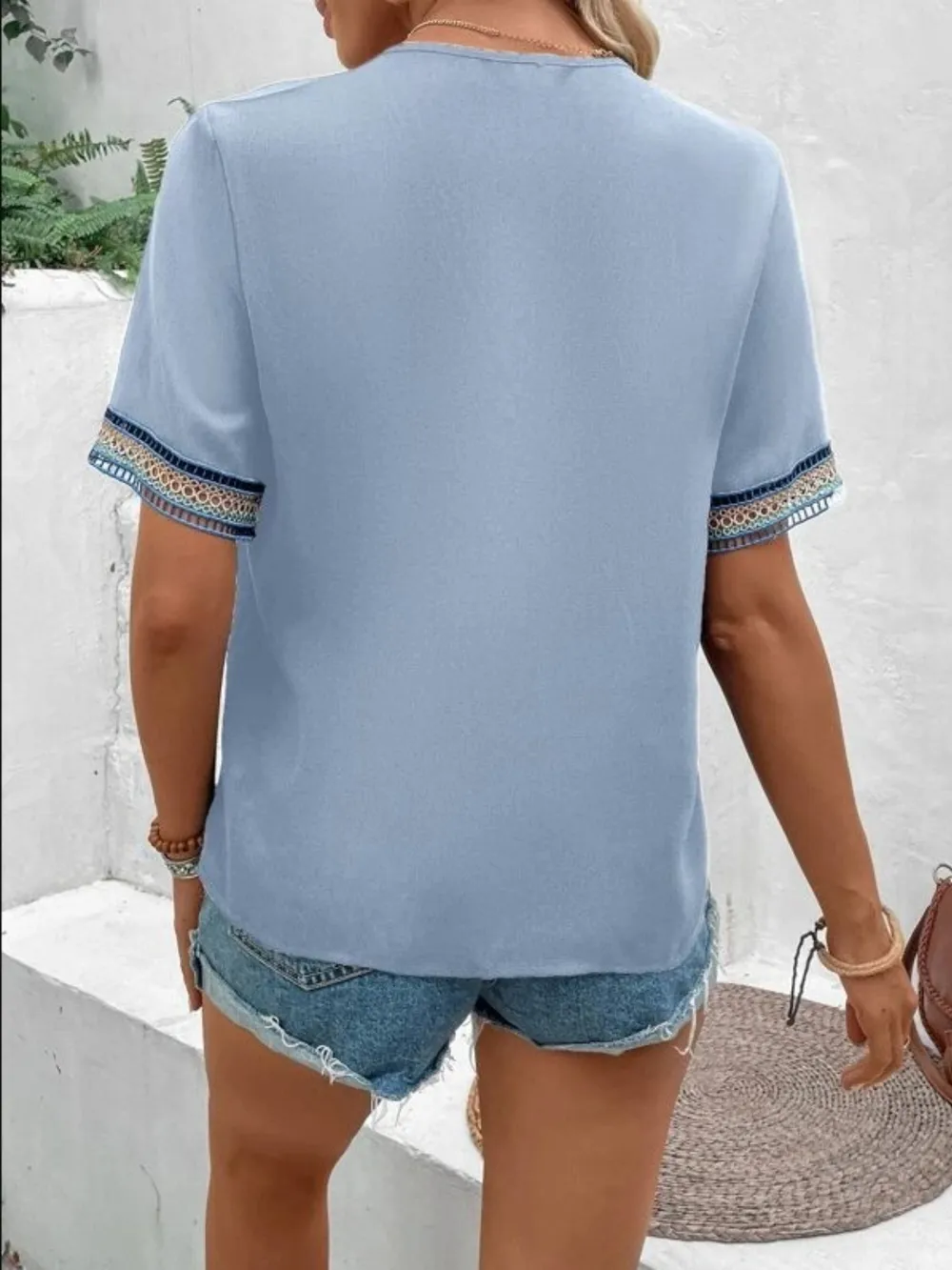 Full Size V-Neck Short Sleeve Blouse, image 13