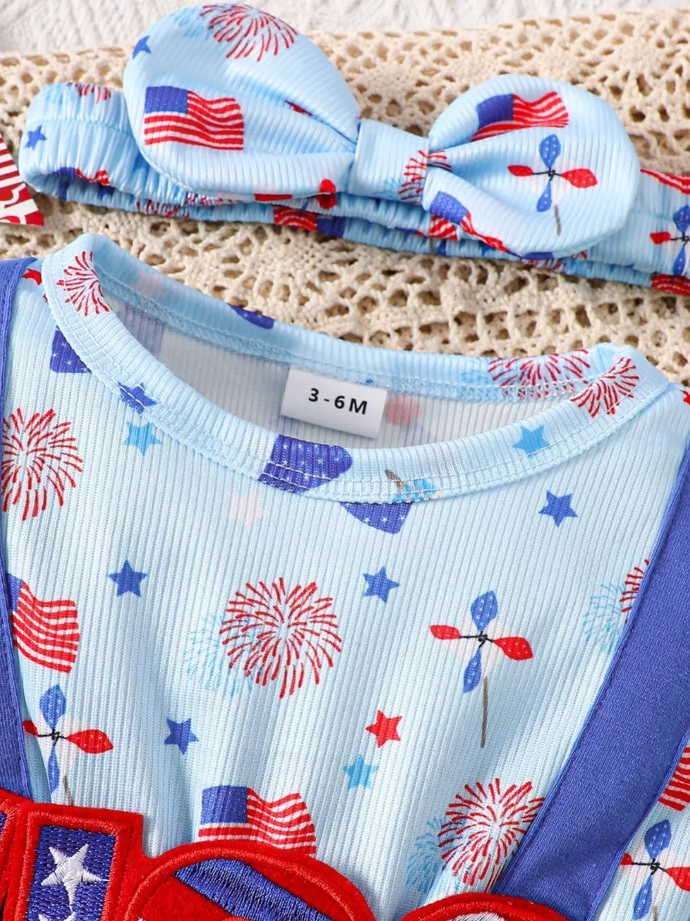 Children's Patriotic USA Ruffle Sleeve One-Piece with Headband, image 3