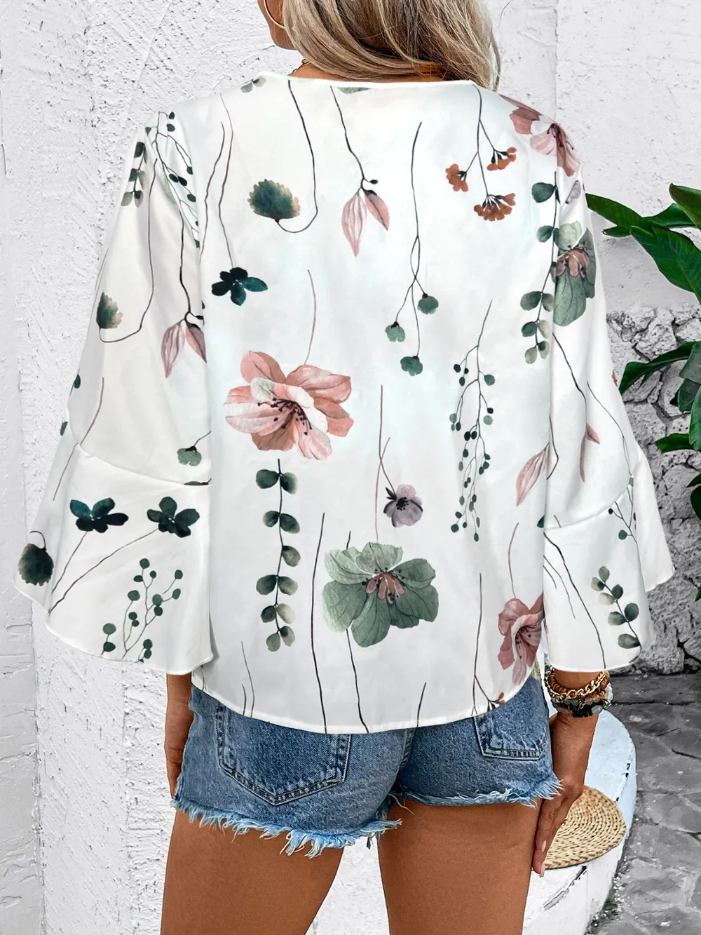 Ruffled Printed V-Neck Half Sleeve Blouse, image 9