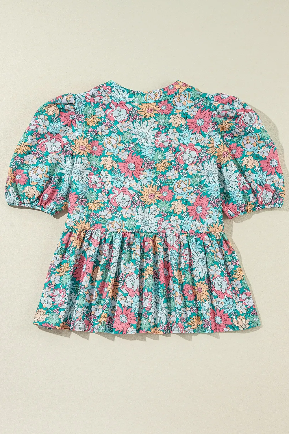 Printed Notched Short Sleeve Blouse, image 4