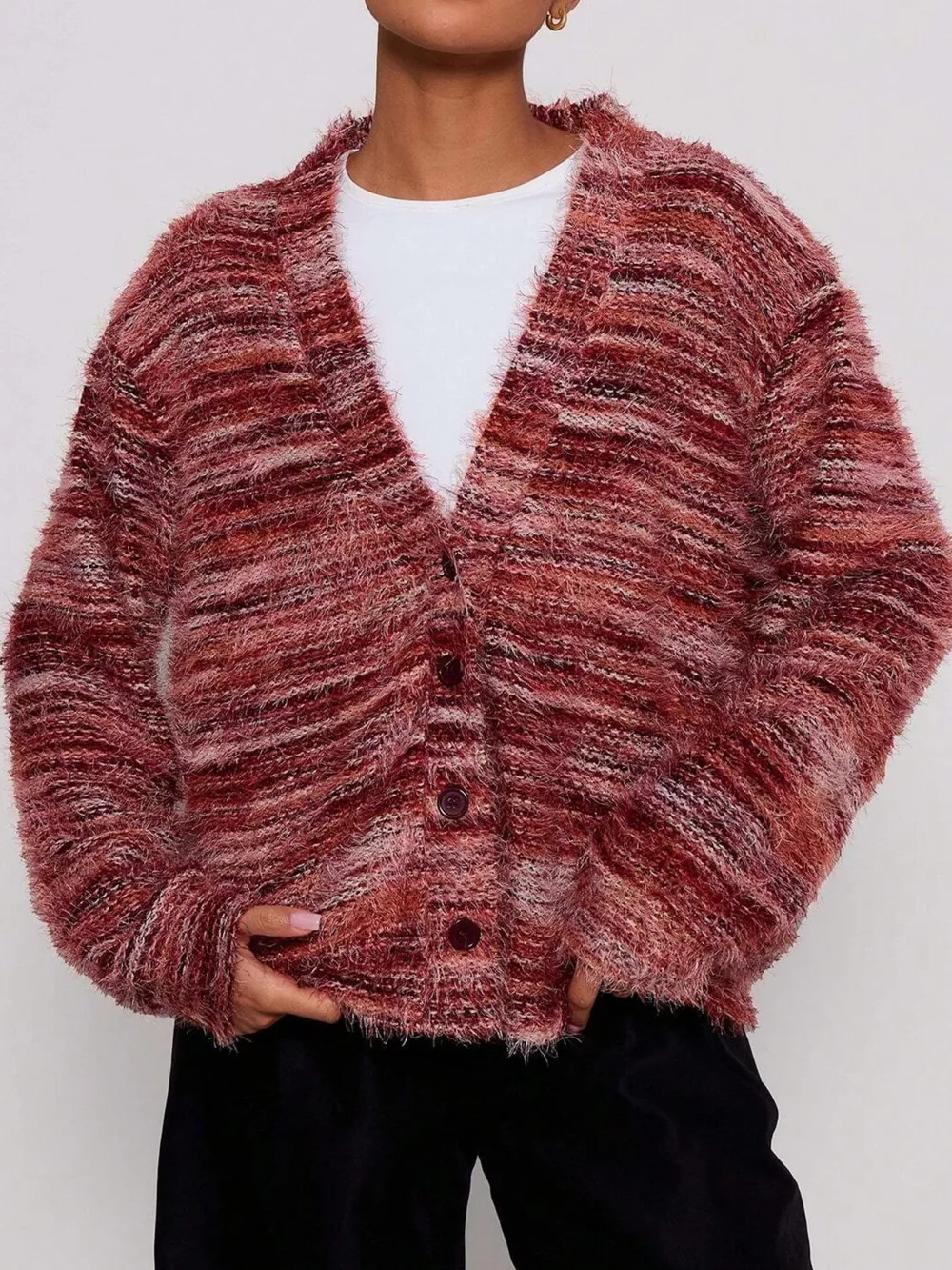 Chunky Knit V-Neck Button-Up Cardigan, image 13