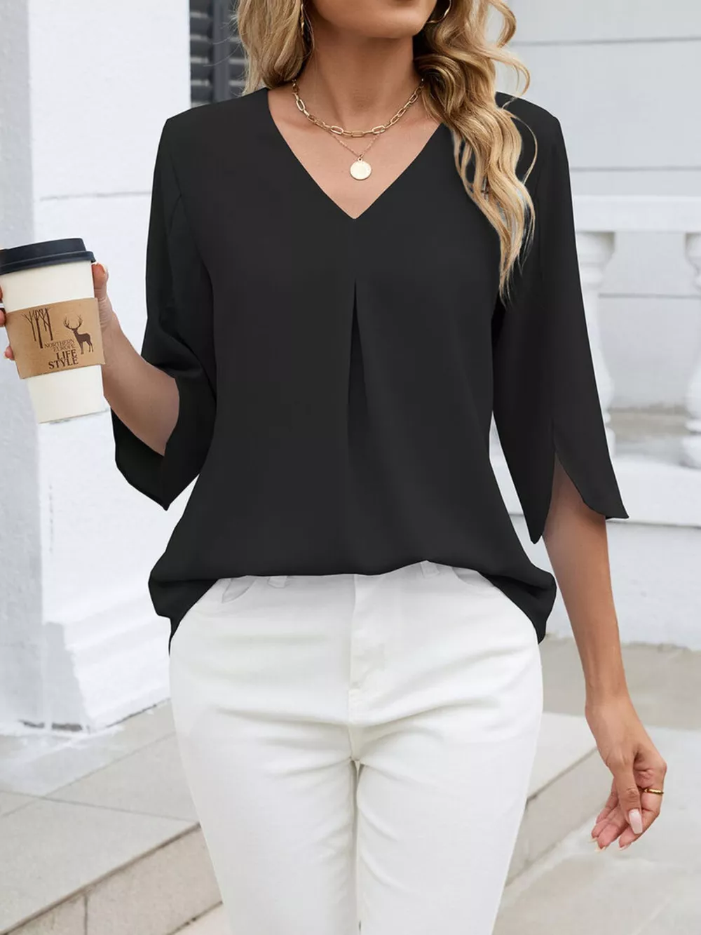 V-Neck 3/4 Sleeve Blouse, image 17
