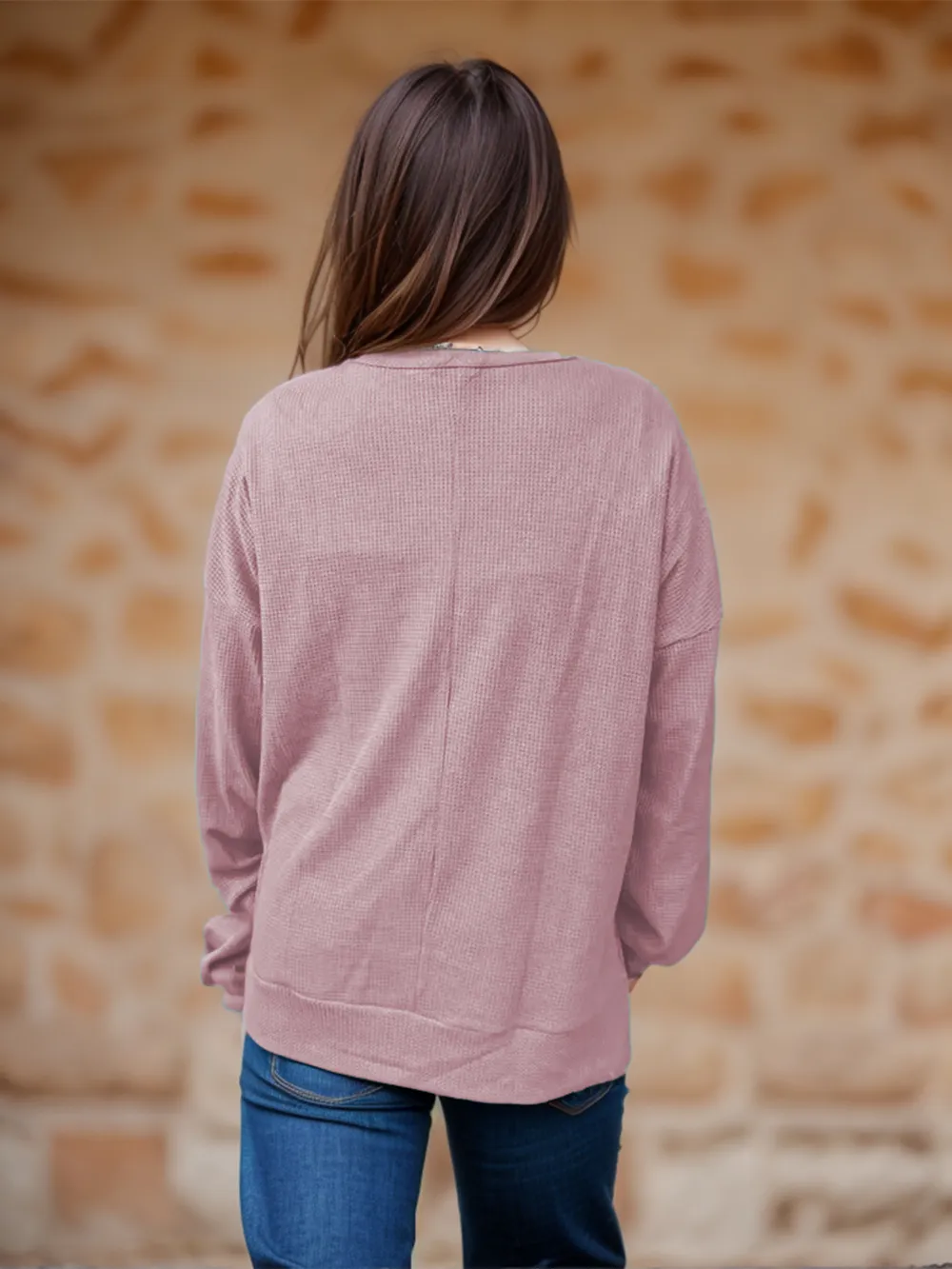 Side Slit Round Neck Long Sleeve T-Shirt, image 14