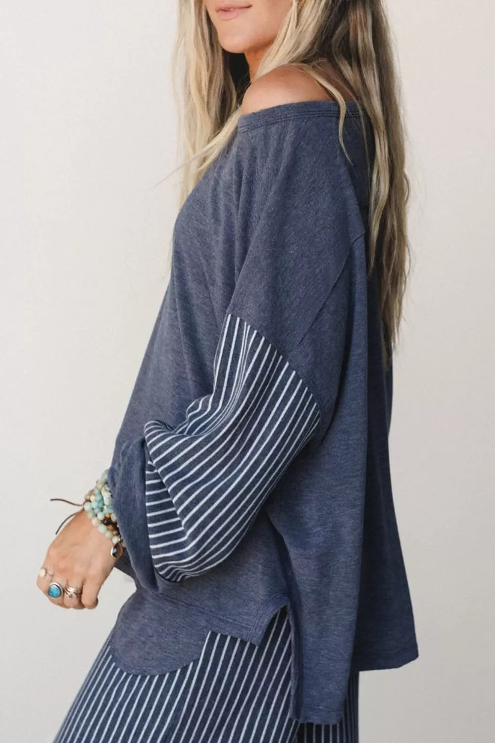 Raw Seam Patchwork Long Sleeve Top Pocket Casual Pants 2pcs Set, image 4